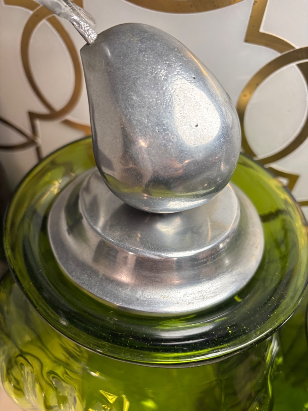 3 Vintage Hand Blown Glass Kitchen Canisters Jars Pewter Tops Fruit Apples Pear - Picture 2 of 15
